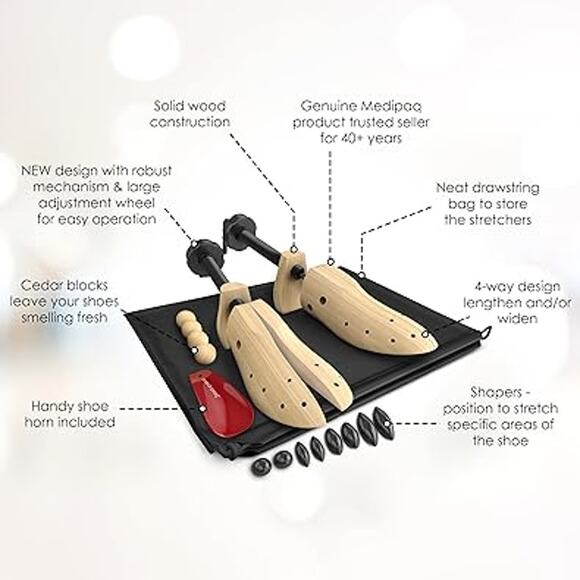 New Medipaq  Womens Size 4-9 Two Premium Pine Adjustable 4-Way Shoe Stretchers - Picture 2 of 6